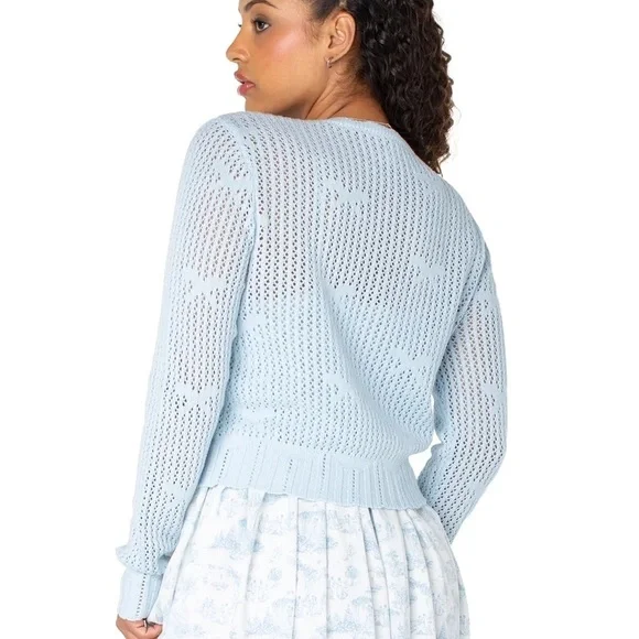 NWT Celebrity Pink x Bridgerton Square Neck Pointelle Cardigan - Light Blue - S - Picture 3 of 7